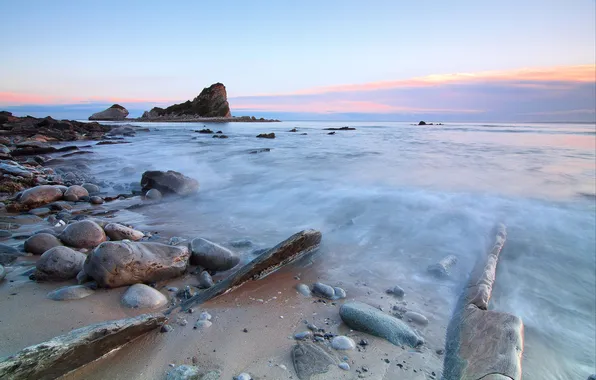 Sea, the sky, clouds, sunset, stones, rocks