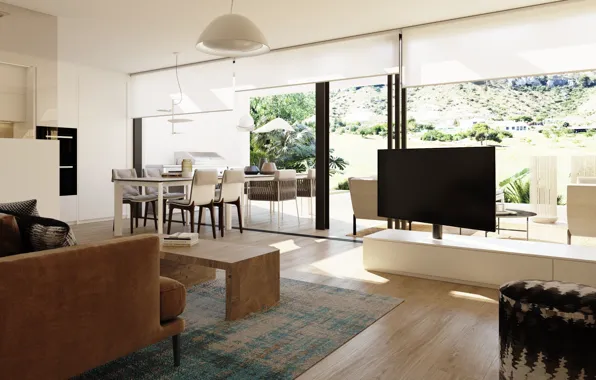 Wallpaper design, style, interior, terrace, living room, dining