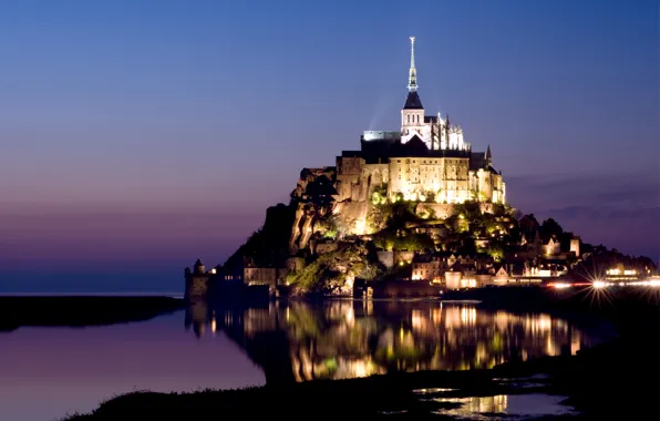 Picture the sky, water, lights, reflection, castle, lilac, France, island