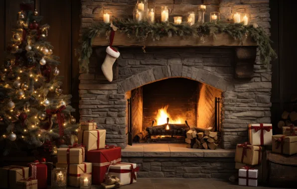 Comfort, house, heat, room, fire, flame, interior, Christmas