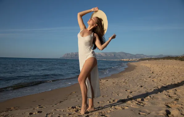 Waves, beach, sky, long hair, ocean, nature, model, sand