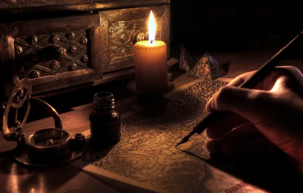 Picture style, table, candle, antique