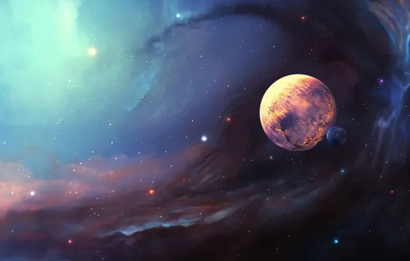 Space, stars, blue, fog, the universe, dust, dal, body