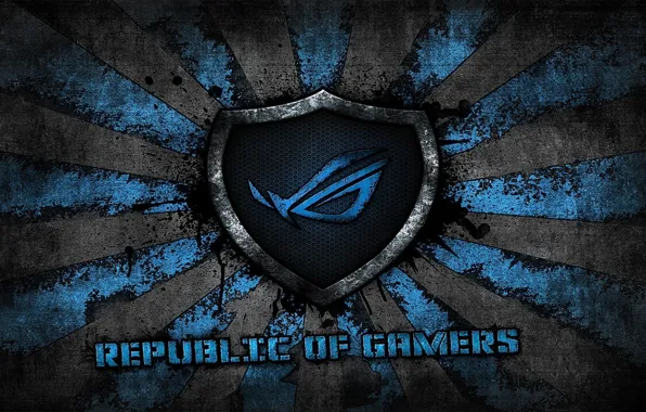 Picture logo, grey, blue, background, brand, asus, rog, republic of gamers