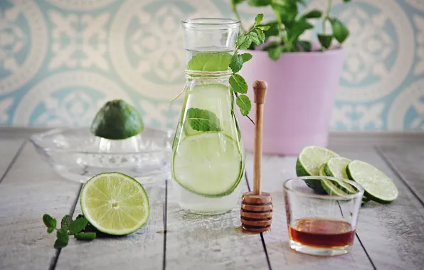 Picture honey, lime, drink, mint