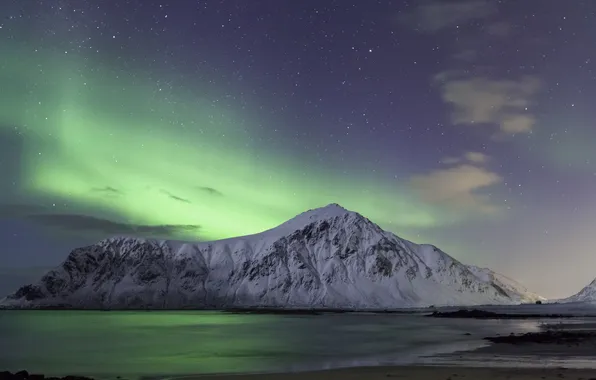 Stars, mountains, night, Northern lights, Norway