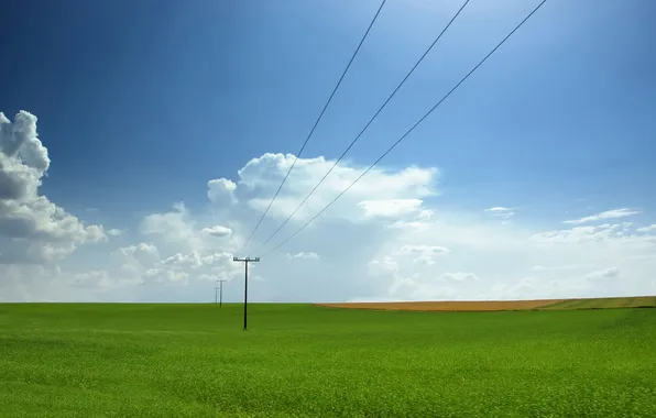 Picture field, the sky, nature, photo, posts, wire, landscapes, field