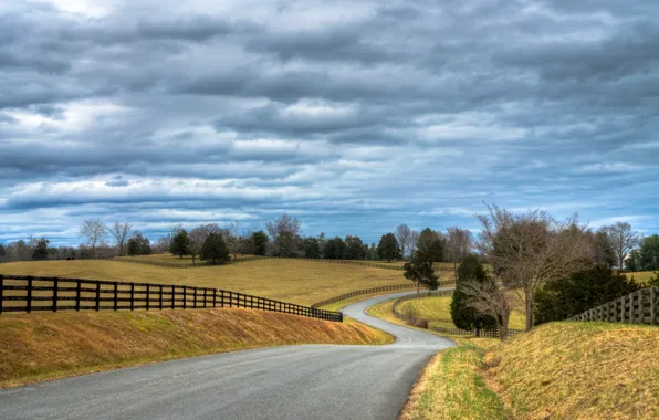 Road, landscape, the fence