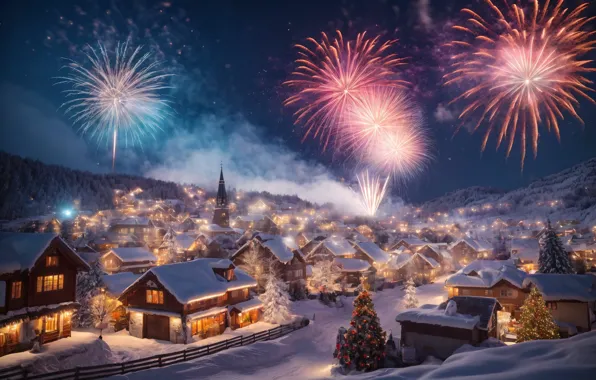 Winter, snow, the city, house, building, home, Christmas, New year