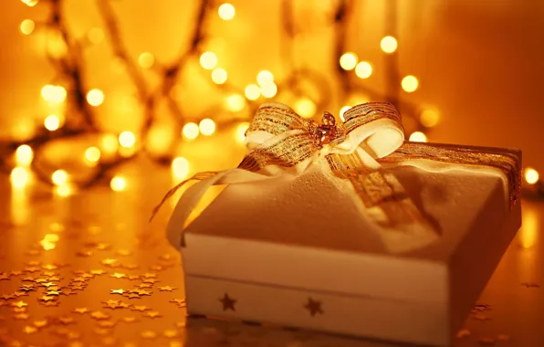 Stars, holiday, box, gift, Wallpaper, new year, Christmas, blur