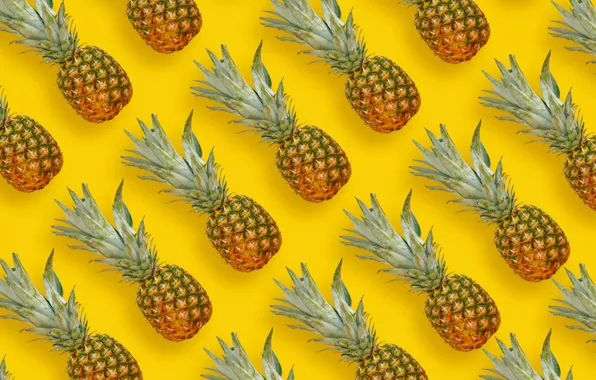 Texture, pattern, fruit, pineapple, yellow background, a lot, pineapples, patterns