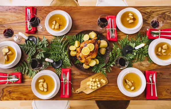 Dinner, serving, potatoes, the first dish, baked chicken