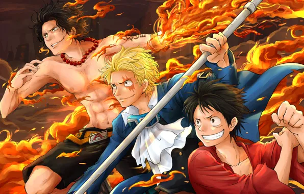 Picture anime, art, one piece, Portgas D. Ace, Ace, Luffy, Monkey D. Luffy