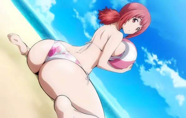 Girl, sexy, ass, beach, sky, red hair, legs, sea