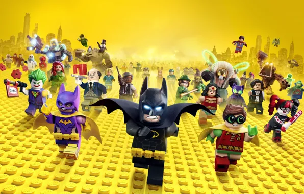 Picture city, cinema, Wonder Woman, toy, Batman, yellow, movie, bat