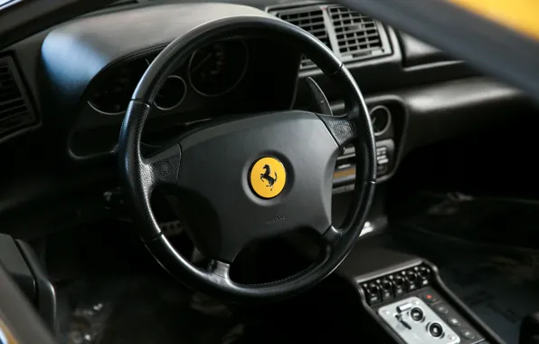 Ferrari, logo, F355, steering wheel, Ferrari 355 F1 GTS