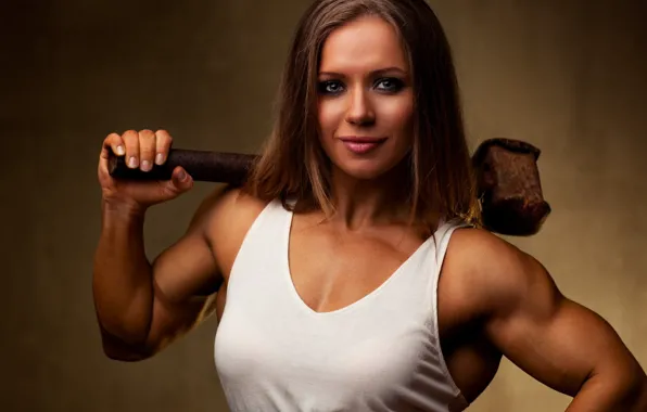 Picture muscles, hammer, Olga Belyakova, bodybuillder