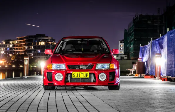 Night, red, red, mitsubishi, lancer, evolution, evo, Lancer