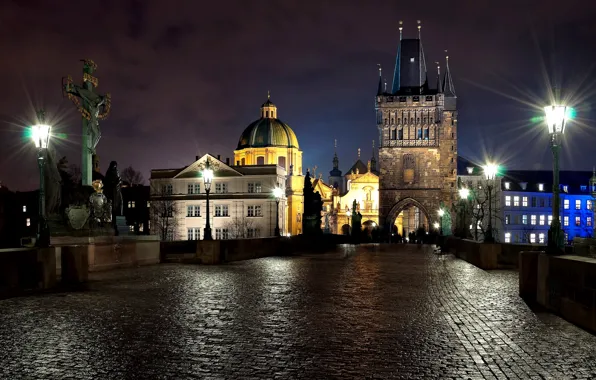 Picture light, night, the city, people, stone, the evening, Prague, Czech Republic