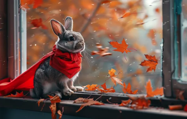 Autumn, look, pose, holiday, hare, rabbit, outfit, pumpkin