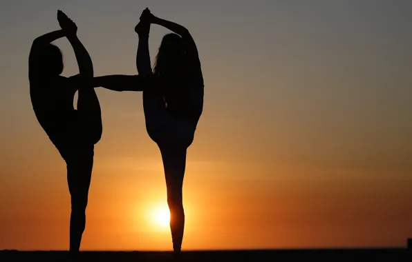 Picture the sun, girls, flexibility, silhouette, yoga