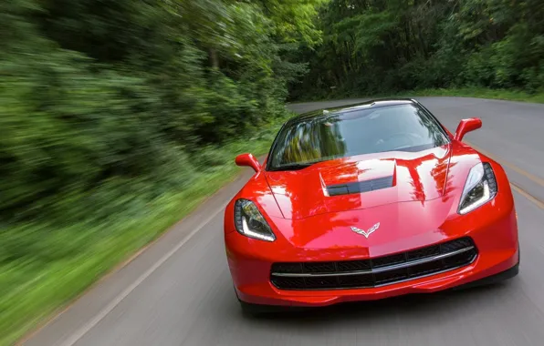 Road, speed, corvette, red car, Corvette