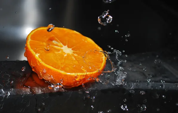 Water, drops, macro, squirt, orange, water, orange