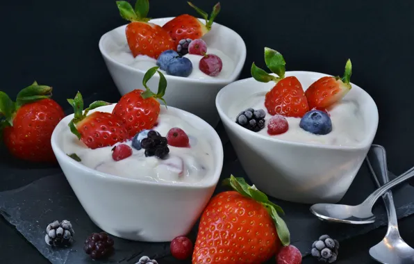 Picture berries, Breakfast, strawberry, dessert, strawberry, yogurt