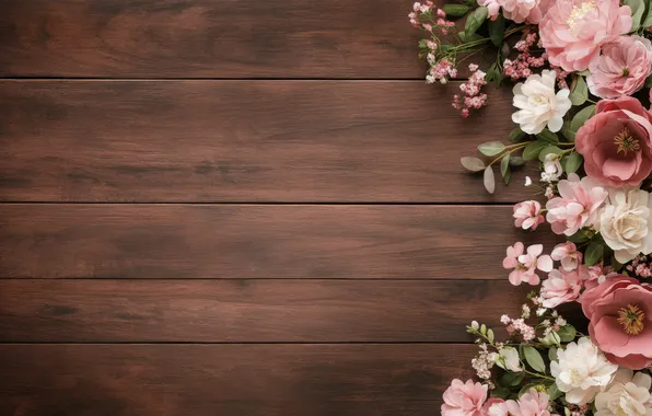 Leaves, flowers, Board, texture, pink, composition, bouquets, AI art