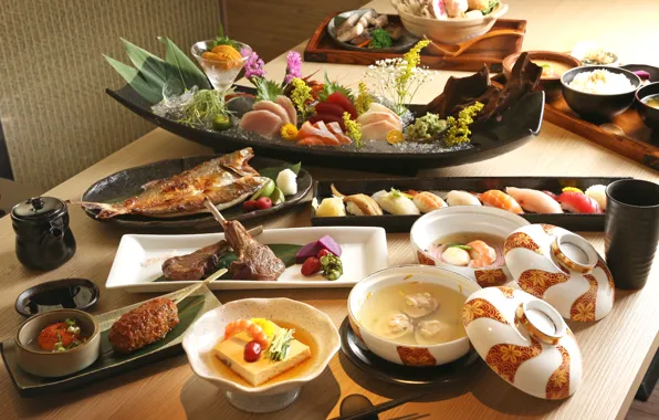 Picture fish, soup, meat, figure, sushi, seafood, Japanese cuisine, meals