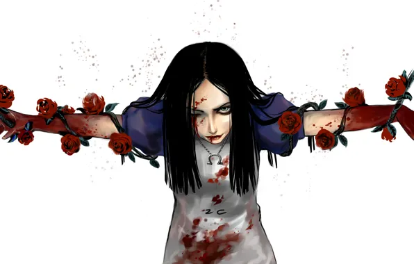 Wallpaper look, girl, flowers, blood, art, Alice, Alice, Alice Madness ...