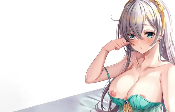 Girl, sexy, Anastasia, erect nipples, green eyes, long hair, nipples, boobs