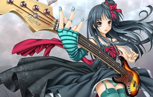 Picture guitar, k-on, light music, Mio Akiyama, m & e, Cajon