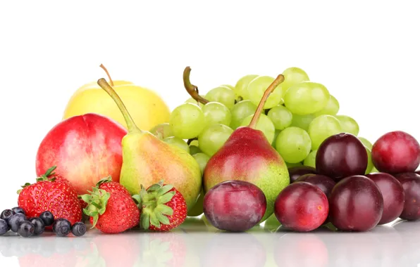 Apples, blueberries, strawberry, grapes, fruit, plum, pear