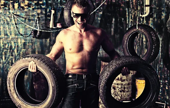 Tires, glasses, torso