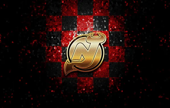 Wallpaper, sport, logo, NHL, hockey, New Jersey Devils, glitter, checkered
