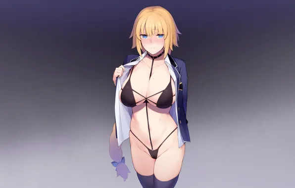 Girl, sexy, lingerie, bra, cleavage, panties, thighhighs, long hair