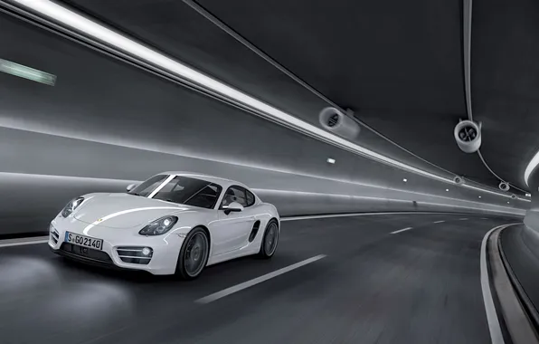 White, Auto, Porsche, Cayman, The tunnel, The front