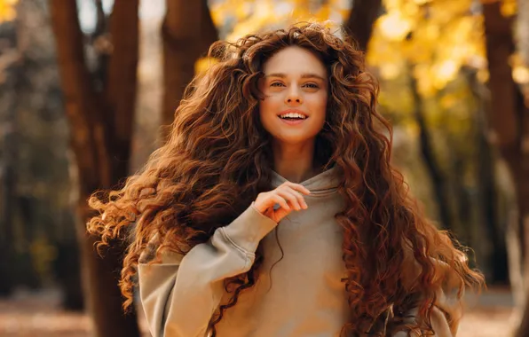 Autumn, look, girl, light, joy, nature, pose, smile