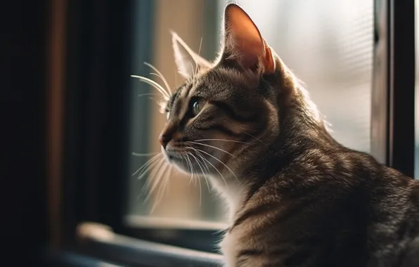 Cat, cat, mustache, look, light, portrait, window, art