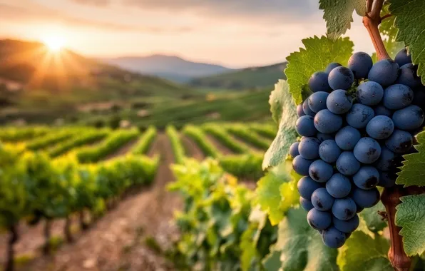 Summer, the sun, light, mountains, blue, berries, morning, garden