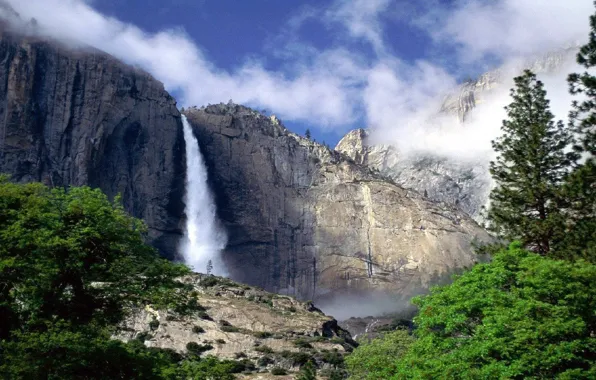 Waterfall, mountain, Yosemite