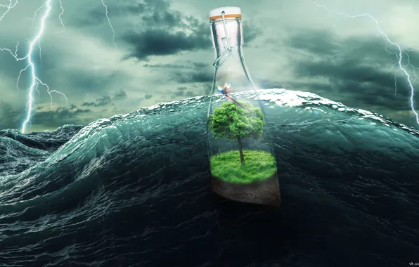 Glass, storm, nature, abstraction, tree, surrealism, zipper, The ocean