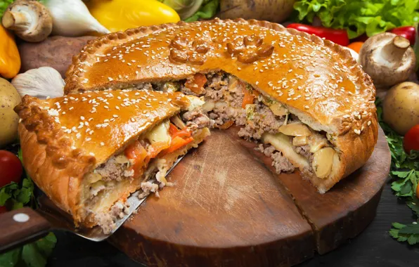 Picture mushrooms, pie, vegetables, meat