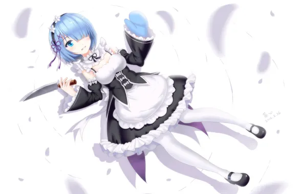 Girl, knife, anime, the maid, art, rem, re zero kara hajime chip isek or seikatsu