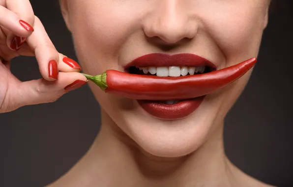 Picture woman, Chili pepper, Spicy aji, lips