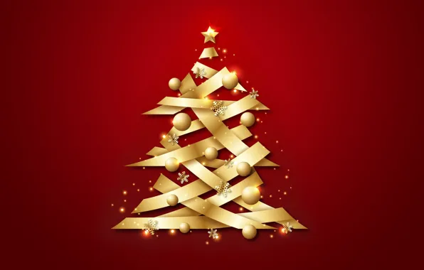 Decoration, gold, tree, Christmas, New year, red, golden, christmas
