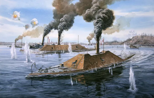 USA, civil war, battleship, sea battle