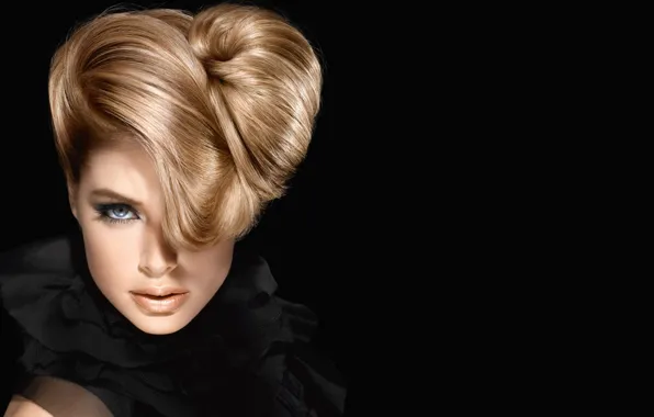 Girl, hair, blonde, beauty, black background