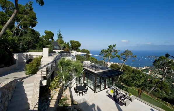 Picture sea, the city, Villa, view, yacht, horizon, Bay, terrace